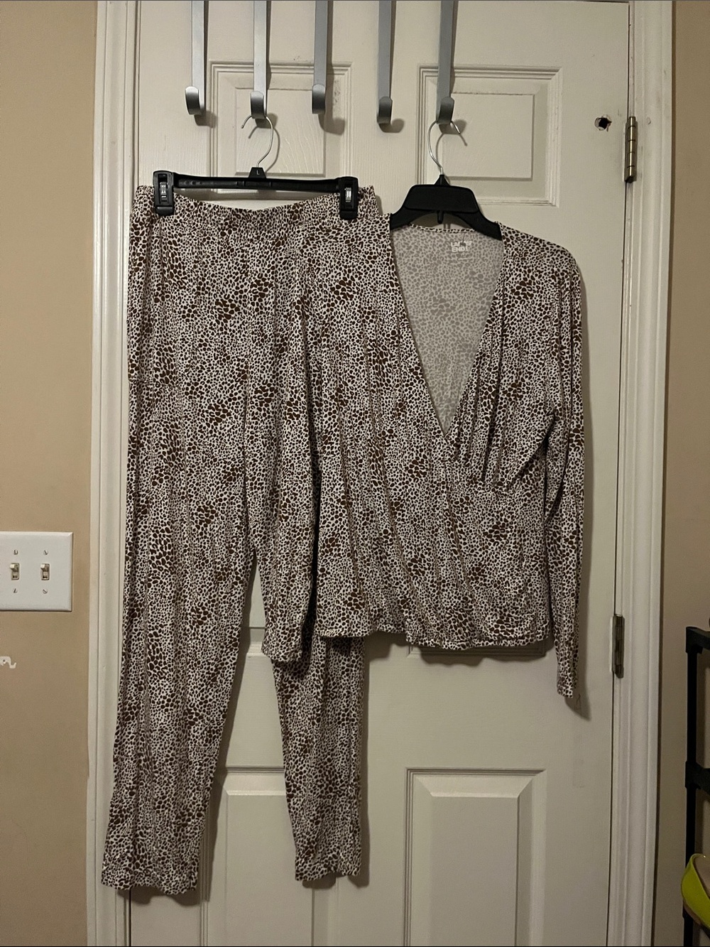 Two-Piece Animal Print Lounge Set - Brown & Cream